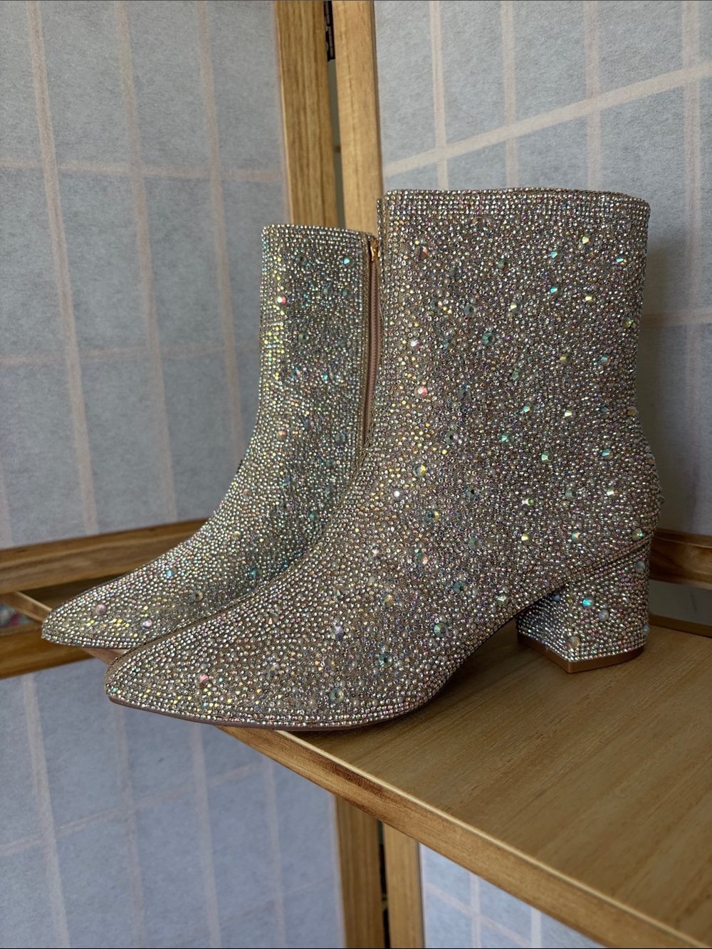 De Blossom Collection Rhinestone Block Heel Ankle Boots Shimmer Bling NIB Size 7